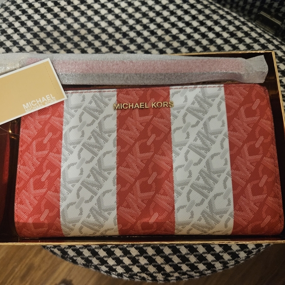 Michael Kors Jet Set Logo Double Zip Wristlet Large Wallet Gift Box - Picture 10 of 11